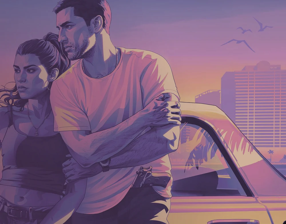 Jason and Lucia driving through a pink Leonida sunset